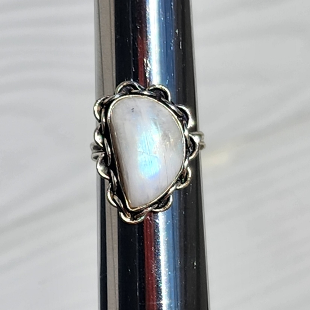 Rainbow Moonstone Ring Hand Crafted Moon Shaped S… - image 6